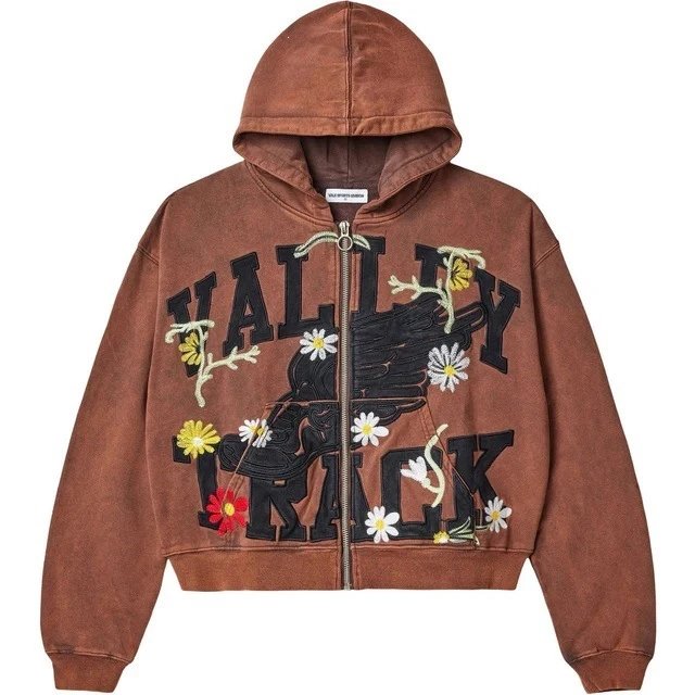 Valley Dreams Hoodies & Sweatshirts Zip-Up Hooded Sweatshirt with Embroidered Graphic and Rhinestone Details — YN-03
