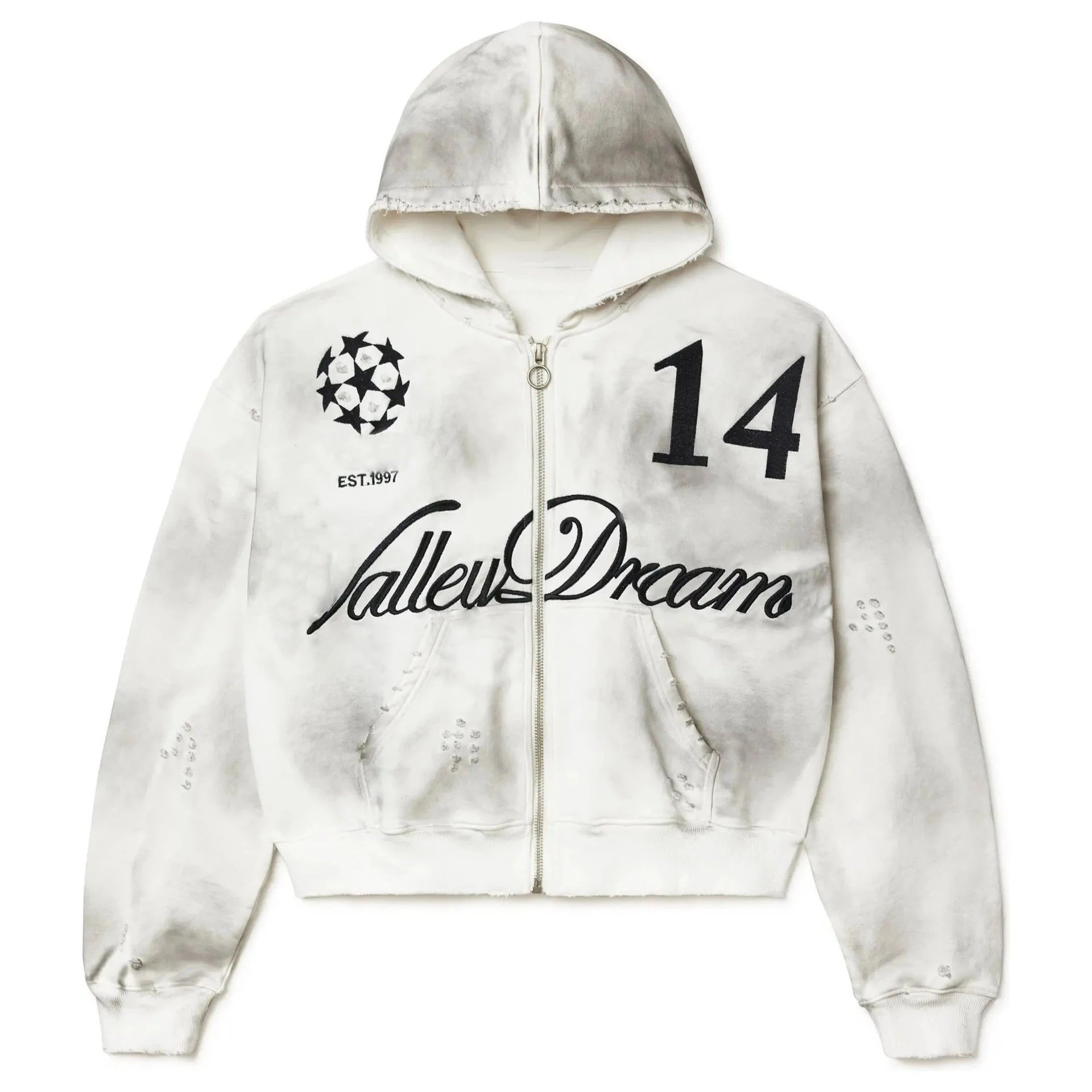 Valley Dreams Hoodies & Sweatshirts Zip-Up Hooded Sweatshirt with Embroidered Graphic and Rhinestone Details — YN-15