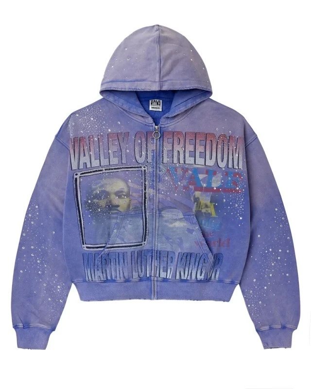 Valley Dreams Hoodies & Sweatshirts Zip-Up Hooded Sweatshirt with Embroidered Graphic and Rhinestone Details — YN-37