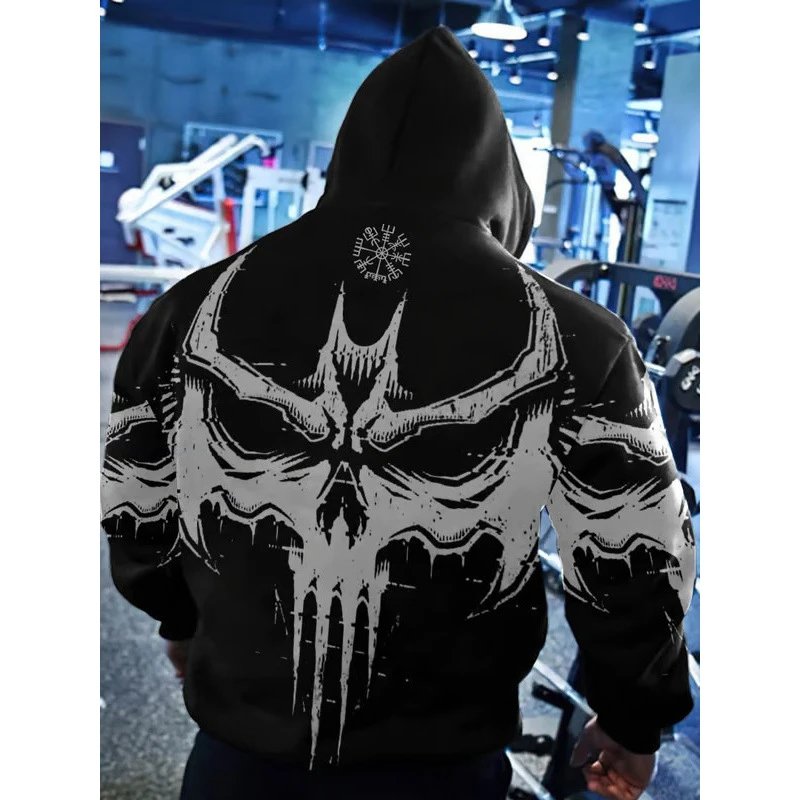 Unbranded Hoodies & Sweatshirts Pullover Hoodie with Skull and Viking Graphic Prints image 4