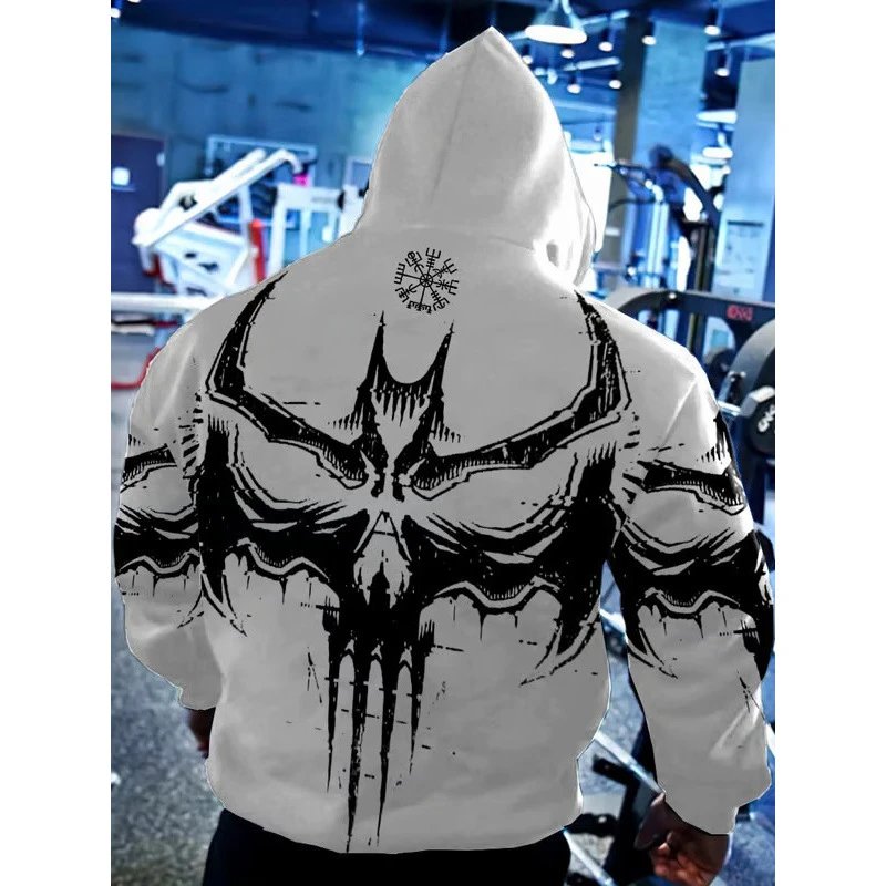 Unbranded Hoodies & Sweatshirts Pullover Hoodie with Skull and Viking Graphic Prints image 5