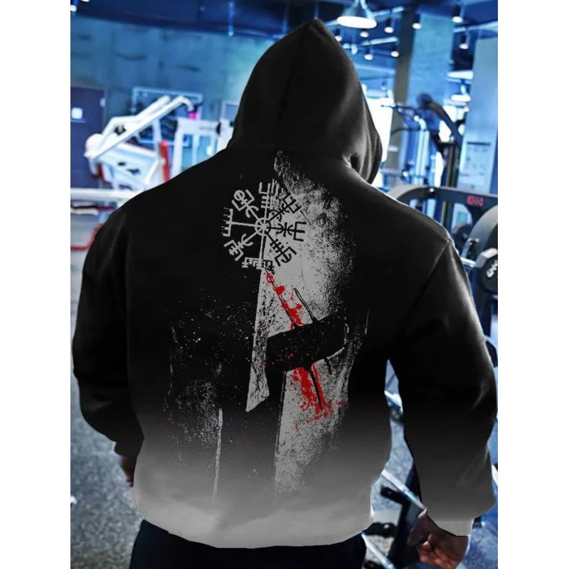 Unbranded Hoodies & Sweatshirts Pullover Hoodie with Skull and Viking Graphic Prints — WY2608125AHZGWNH