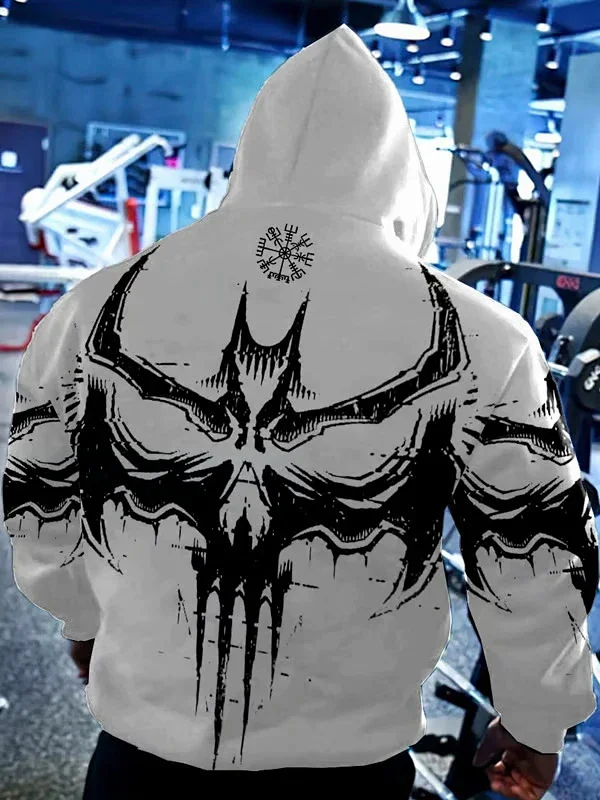 Unbranded Hoodies & Sweatshirts Pullover Hoodie with Skull and Viking Graphic Prints product detail image 6