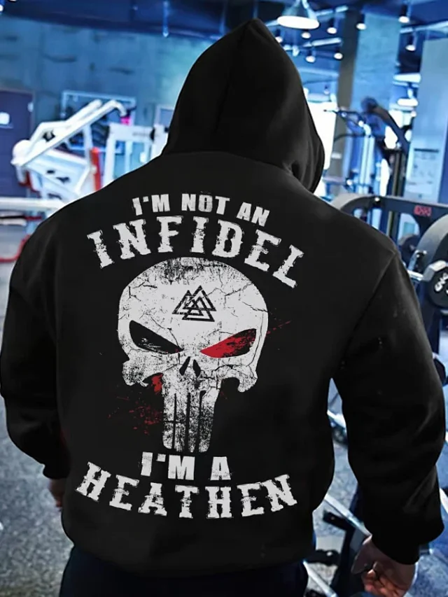 Unbranded Hoodies & Sweatshirts Pullover Hoodie with Skull and Viking Graphic Prints product detail image 12