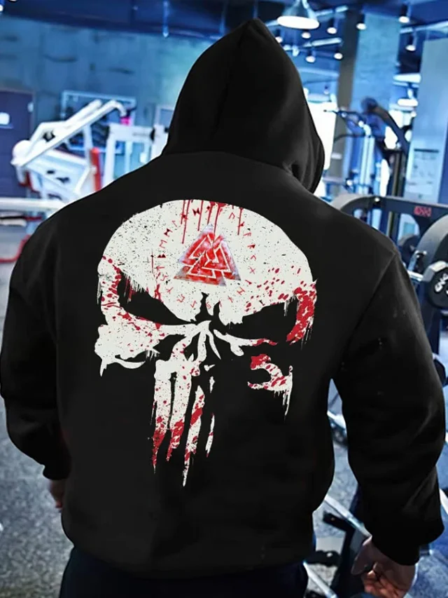 Unbranded Hoodies & Sweatshirts Pullover Hoodie with Skull and Viking Graphic Prints product detail image 16