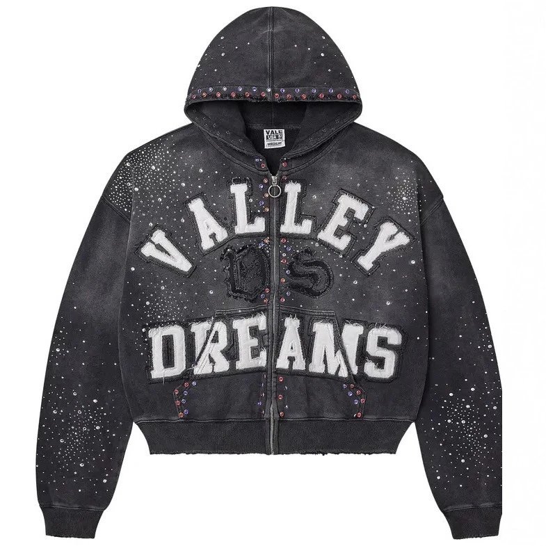 Valley Dreams Hoodies & Sweatshirts Zip-Up Hooded Sweatshirt with Embroidered Graphic and Rhinestone Details image 6