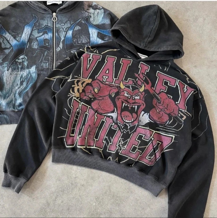 Valley Dreams Hoodies & Sweatshirts Zip-Up Hooded Sweatshirt with Embroidered Graphic and Rhinestone Details — YN-13