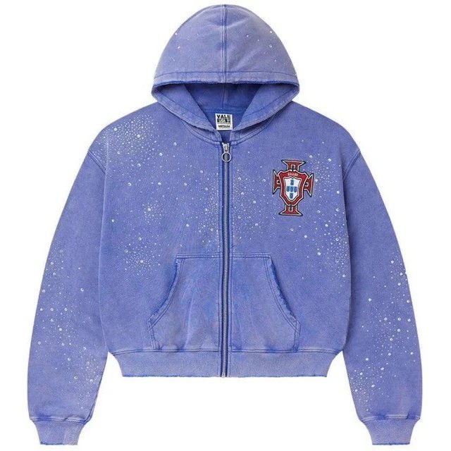 Valley Dreams Hoodies & Sweatshirts Zip-Up Hooded Sweatshirt with Embroidered Graphic and Rhinestone Details — YN-23