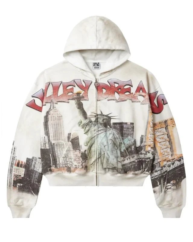 Valley Dreams Hoodies & Sweatshirts Zip-Up Hooded Sweatshirt with Embroidered Graphic and Rhinestone Details — YN-33