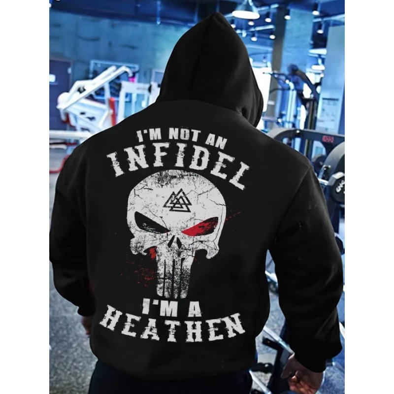 Unbranded Hoodies & Sweatshirts Pullover Hoodie with Skull and Viking Graphic Prints — WY260812KOJBQUNH