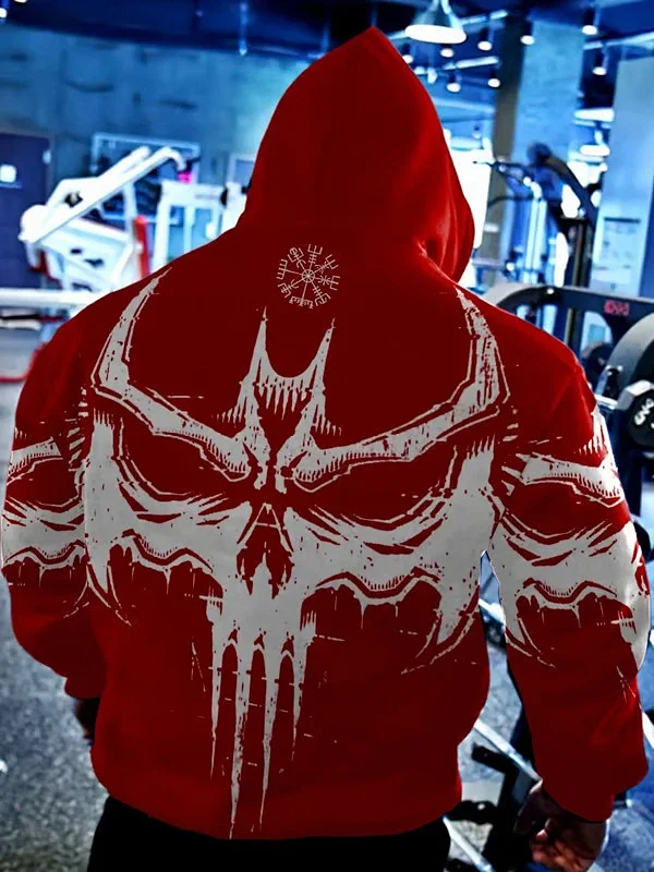 Unbranded Hoodies & Sweatshirts Pullover Hoodie with Skull and Viking Graphic Prints product detail image 3