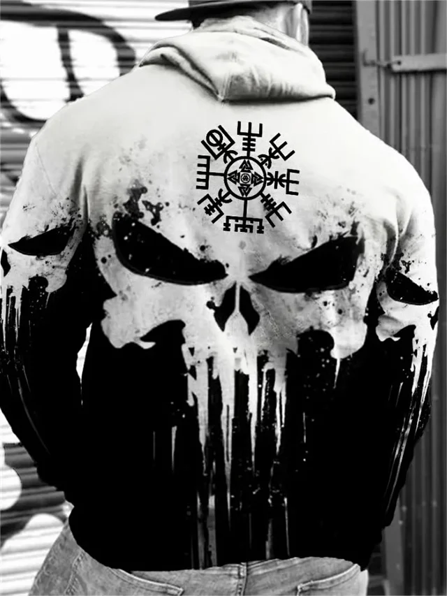 Unbranded Hoodies & Sweatshirts Pullover Hoodie with Skull and Viking Graphic Prints product detail image 9
