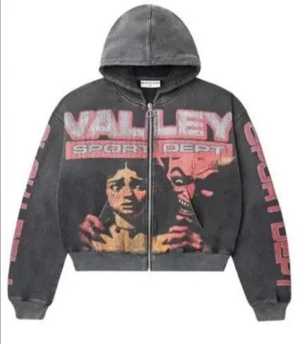 Valley Dreams Hoodies & Sweatshirts Zip-Up Hooded Sweatshirt with Embroidered Graphic and Rhinestone Details — YN-14