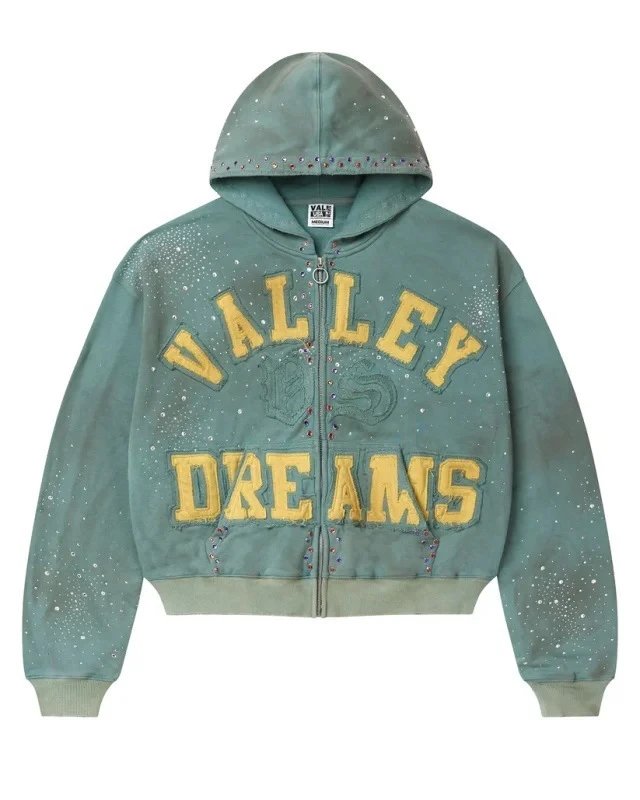 Valley Dreams Hoodies & Sweatshirts Zip-Up Hooded Sweatshirt with Embroidered Graphic and Rhinestone Details — YN-31