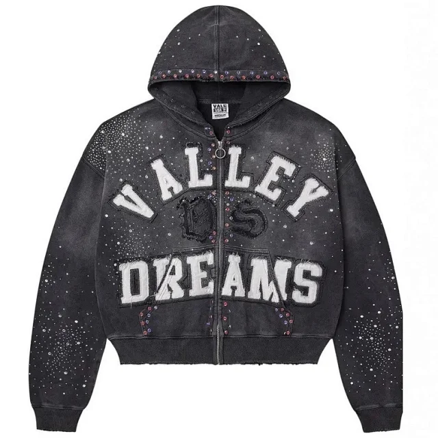 Valley Dreams Hoodies & Sweatshirts Zip-Up Hooded Sweatshirt with Embroidered Graphic and Rhinestone Details product detail image 6