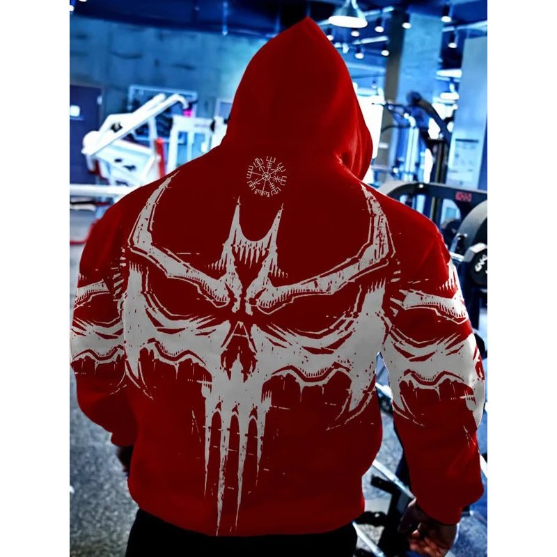 Unbranded Hoodies & Sweatshirts Pullover Hoodie with Skull and Viking Graphic Prints image 2