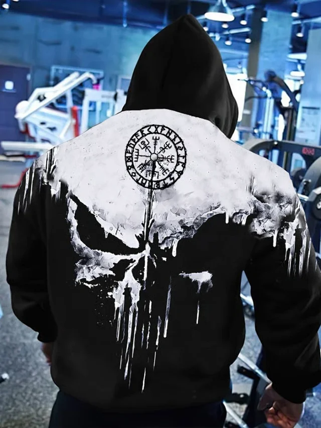 Unbranded Hoodies & Sweatshirts Pullover Hoodie with Skull and Viking Graphic Prints product detail image 4