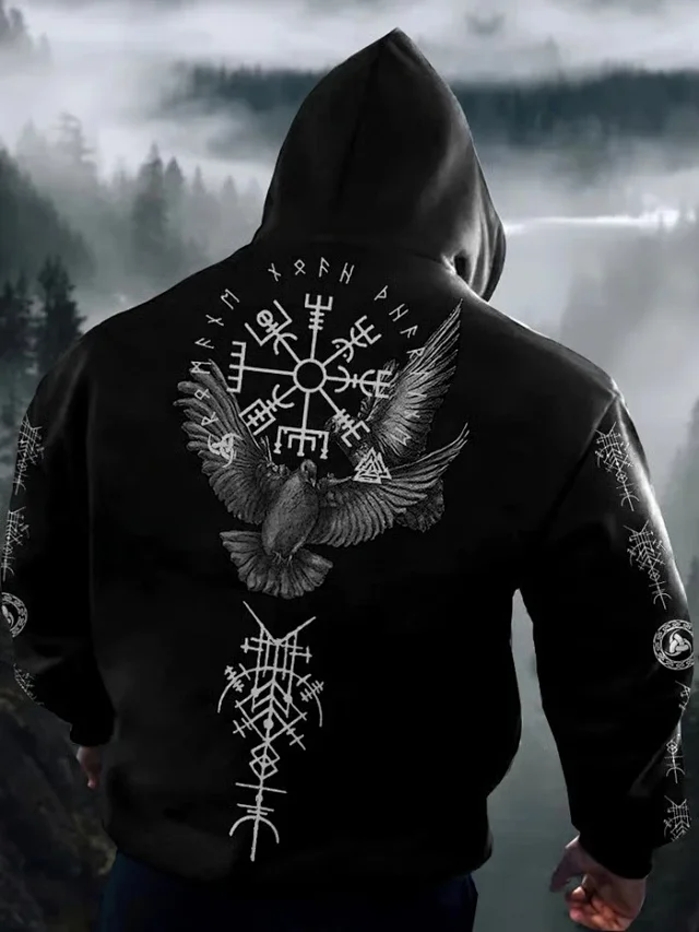 Unbranded Hoodies & Sweatshirts Pullover Hoodie with Skull and Viking Graphic Prints product detail image 15