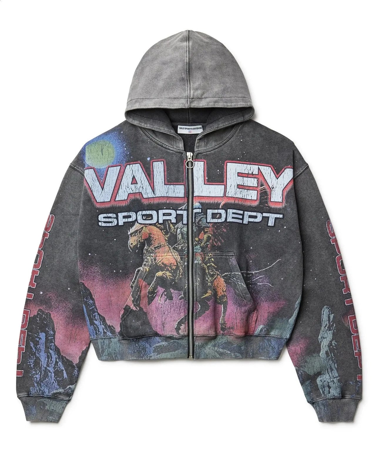 Valley Dreams Hoodies & Sweatshirts Zip-Up Hooded Sweatshirt with Embroidered Graphic and Rhinestone Details — YN-07