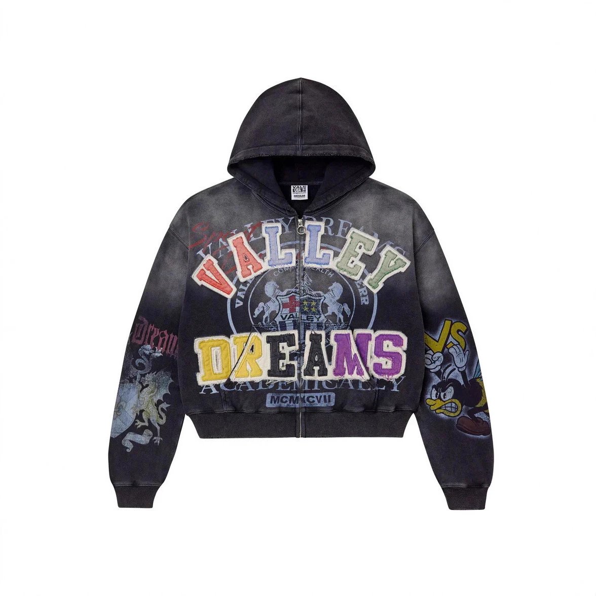 Valley Dreams Hoodies & Sweatshirts Zip-Up Hooded Sweatshirt with Embroidered Graphic and Rhinestone Details — YN-16