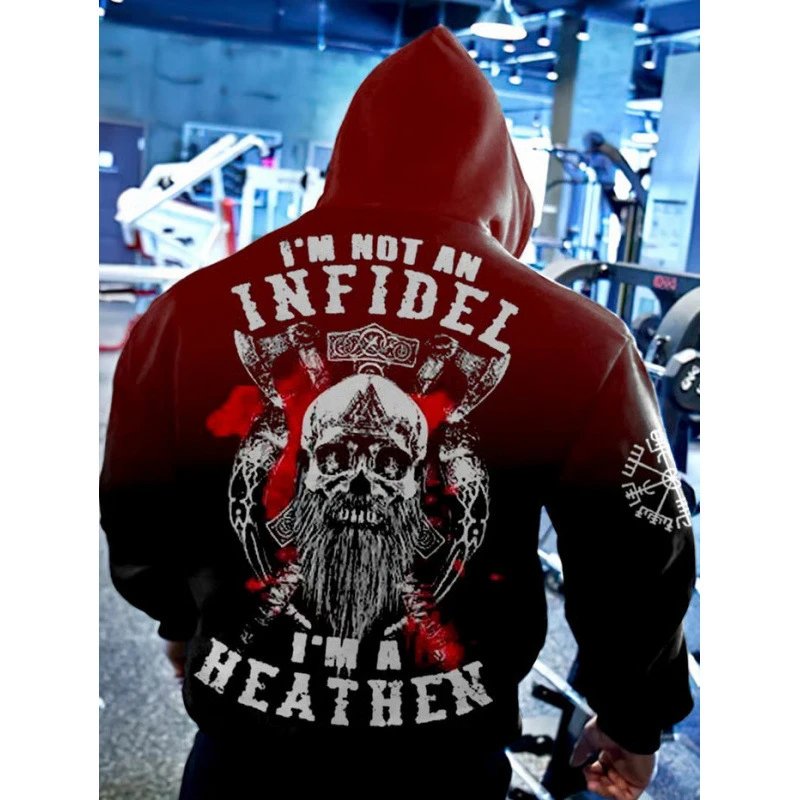 Unbranded Hoodies & Sweatshirts Pullover Hoodie with Skull and Viking Graphic Prints — WY260812KOVDBVNH