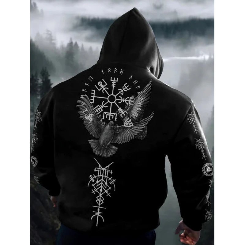 Unbranded Hoodies & Sweatshirts Pullover Hoodie with Skull and Viking Graphic Prints — 13