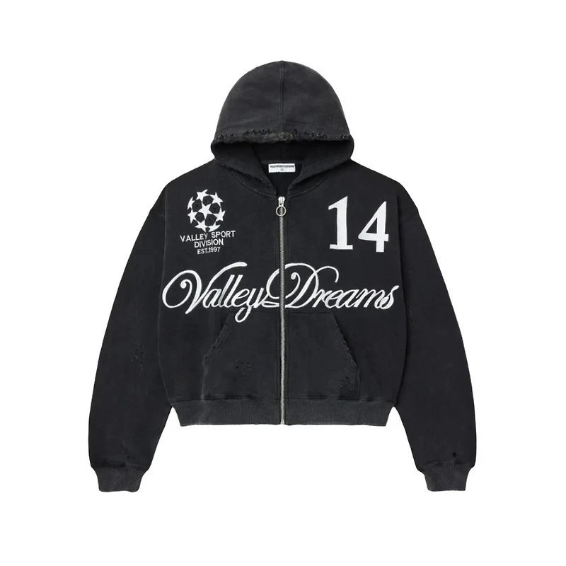 Valley Dreams Hoodies & Sweatshirts Zip-Up Hooded Sweatshirt with Embroidered Graphic and Rhinestone Details — YN-19