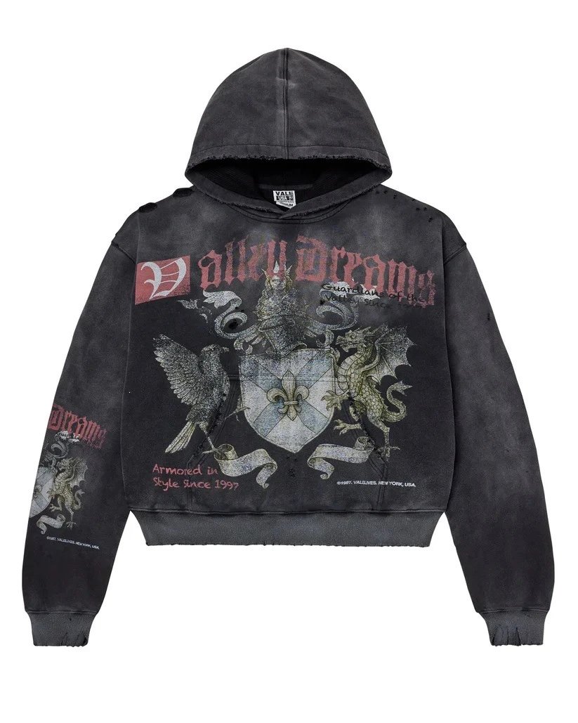 Valley Dreams Hoodies & Sweatshirts Zip-Up Hooded Sweatshirt with Embroidered Graphic and Rhinestone Details — YN-28