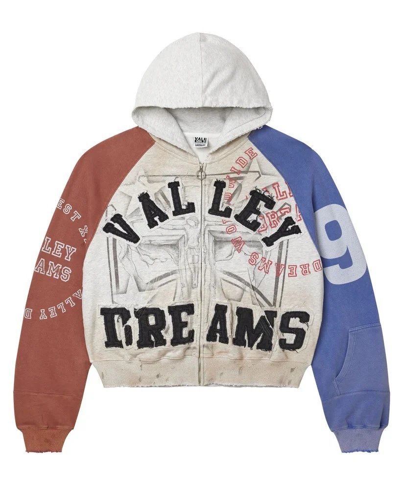 Valley Dreams Hoodies & Sweatshirts Zip-Up Hooded Sweatshirt with Embroidered Graphic and Rhinestone Details — YN-36