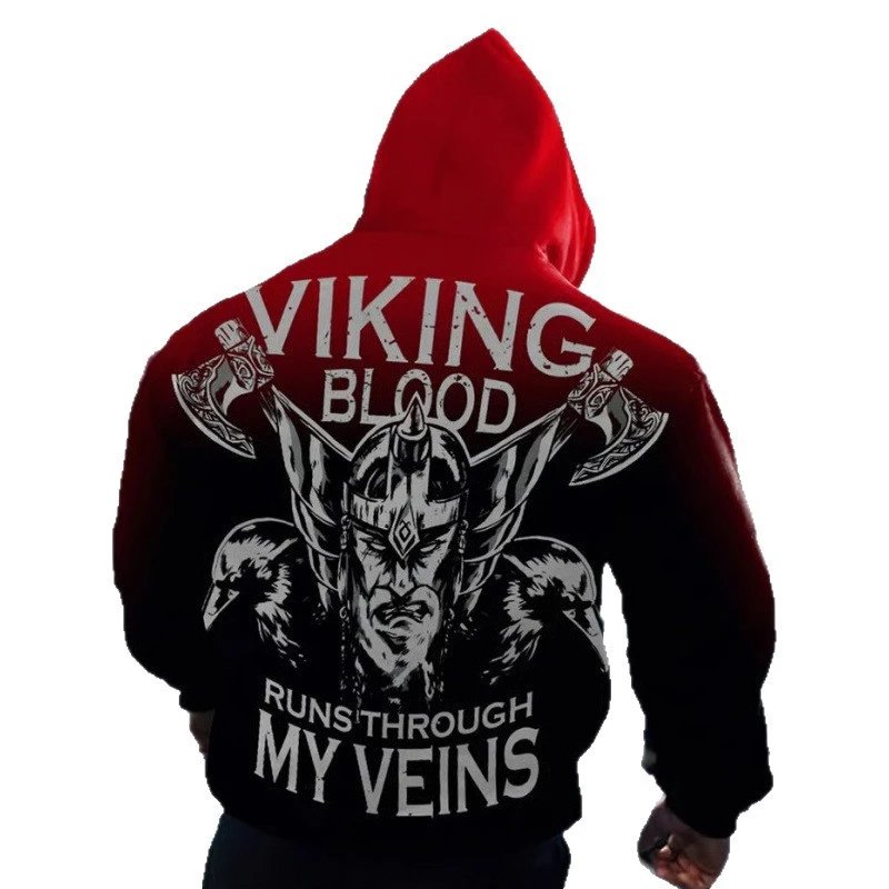 Unbranded Hoodies & Sweatshirts Pullover Hoodie with Skull and Viking Graphic Prints image 6