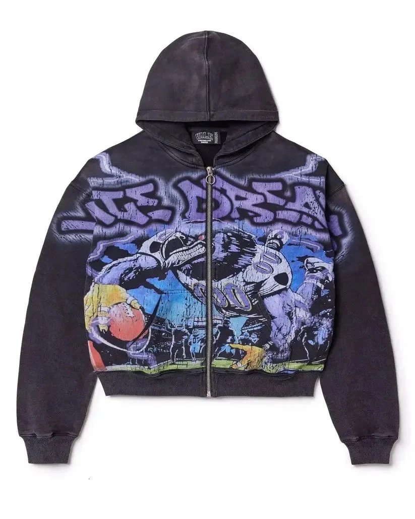 Valley Dreams Hoodies & Sweatshirts Zip-Up Hooded Sweatshirt with Embroidered Graphic and Rhinestone Details — YN-08