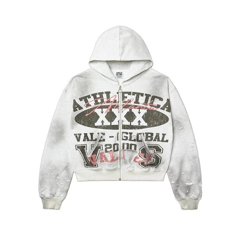 Valley Dreams Hoodies & Sweatshirts Zip-Up Hooded Sweatshirt with Embroidered Graphic and Rhinestone Details — YN-18