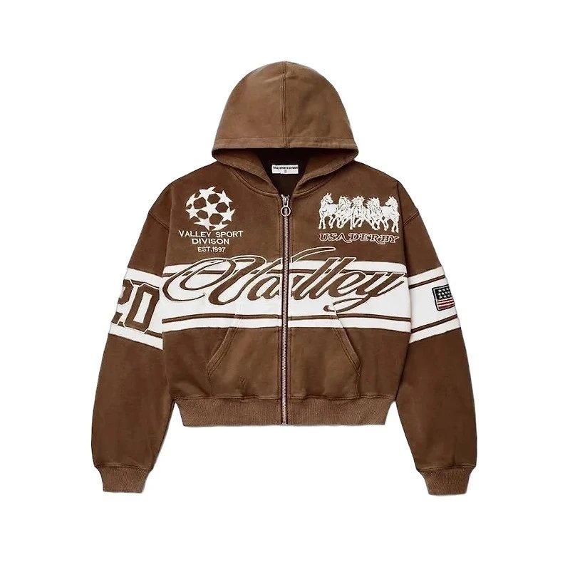 Valley Dreams Hoodies & Sweatshirts Zip-Up Hooded Sweatshirt with Embroidered Graphic and Rhinestone Details — YN-22