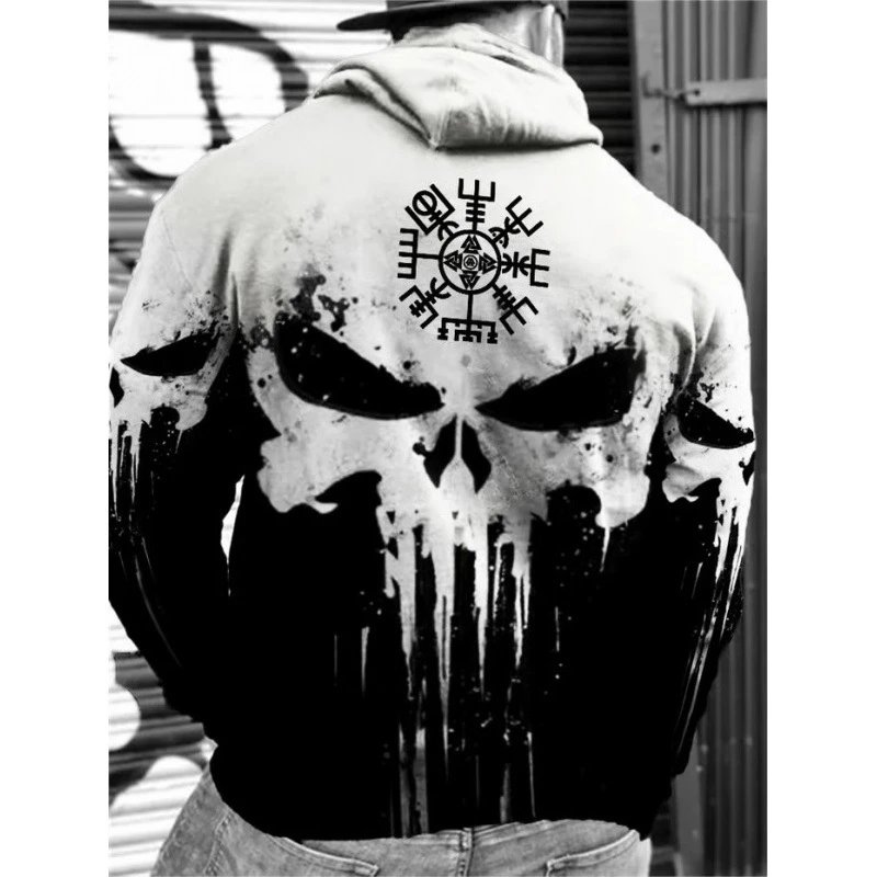 Unbranded Hoodies & Sweatshirts Pullover Hoodie with Skull and Viking Graphic Prints — WY260812VYUMUWNH