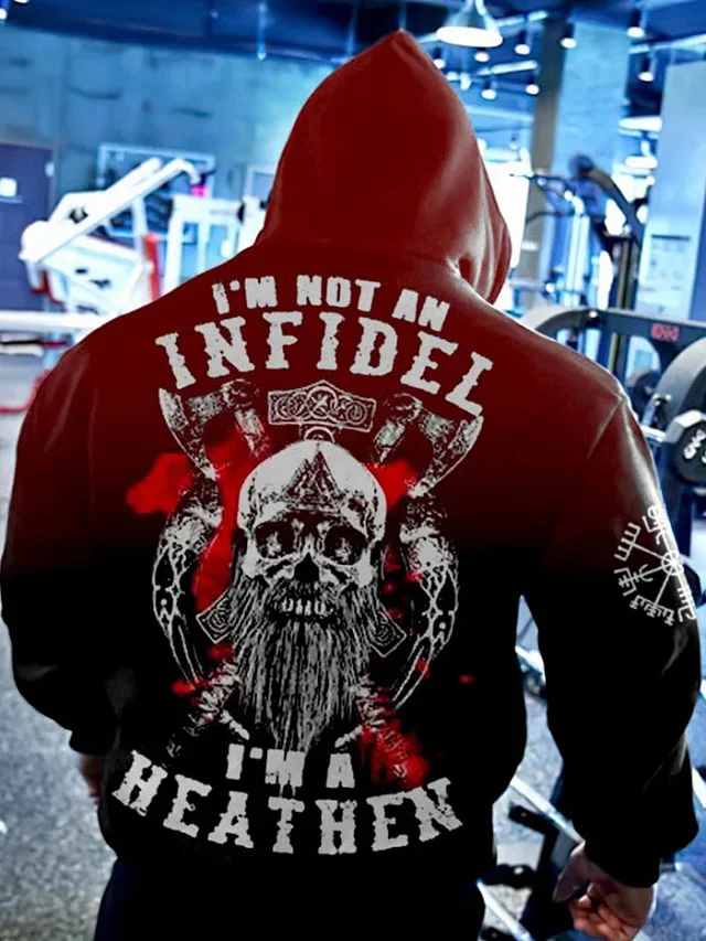 Unbranded Hoodies & Sweatshirts Pullover Hoodie with Skull and Viking Graphic Prints product detail image 8