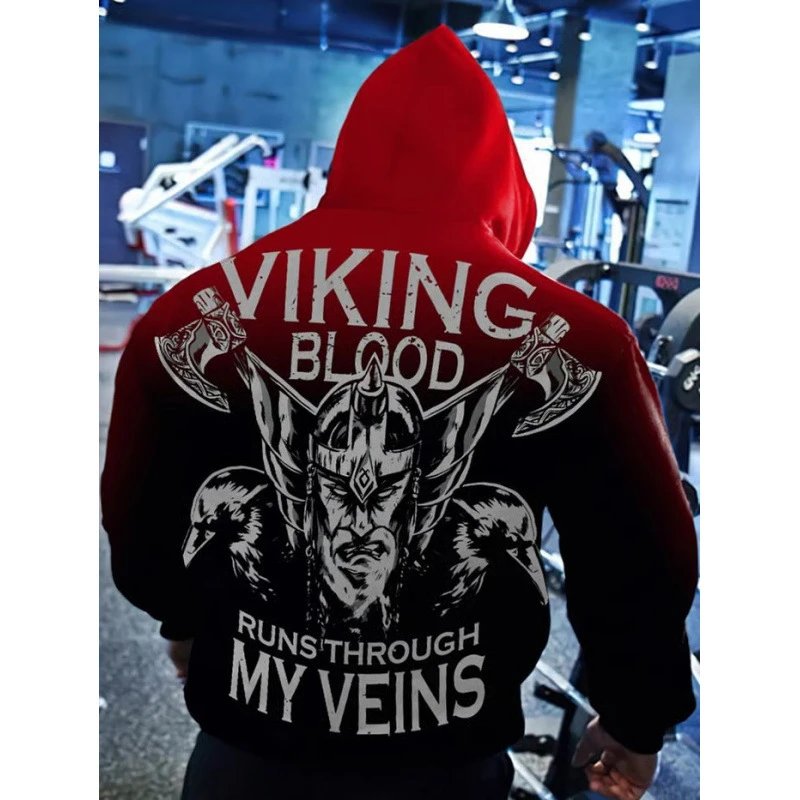 Unbranded Hoodies & Sweatshirts Pullover Hoodie with Skull and Viking Graphic Prints — WY260812QCIJZTNH