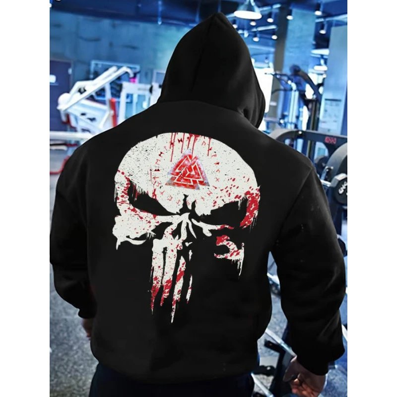 Unbranded Hoodies & Sweatshirts Pullover Hoodie with Skull and Viking Graphic Prints — 14