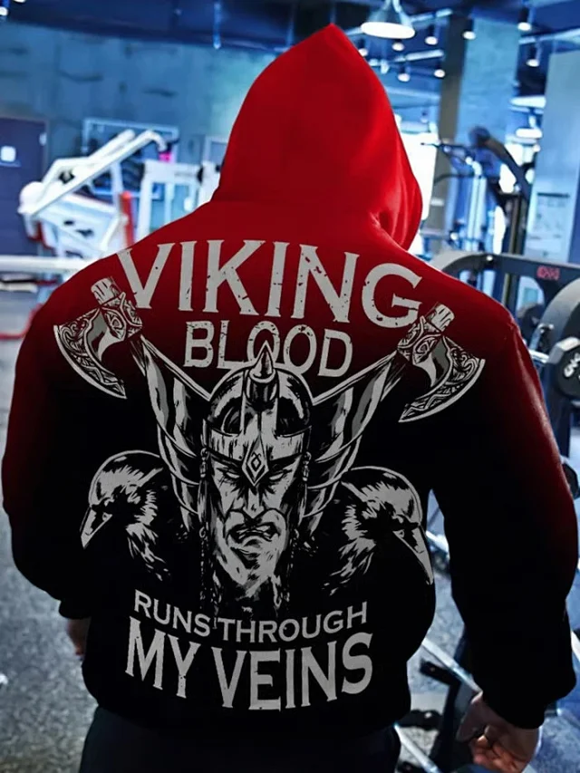 Unbranded Hoodies & Sweatshirts Pullover Hoodie with Skull and Viking Graphic Prints product detail image 7