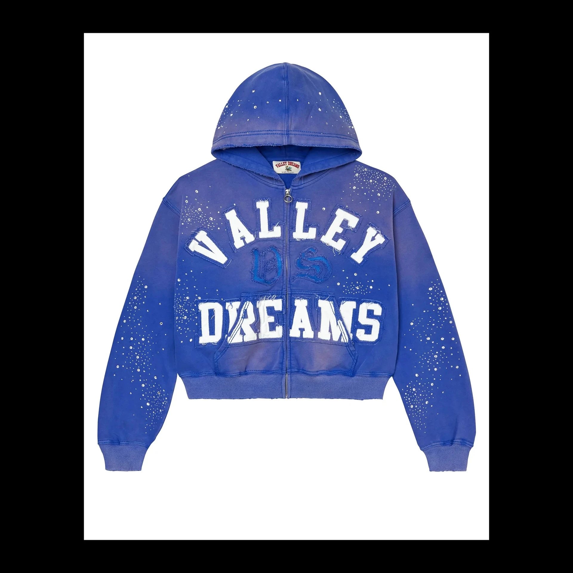 Valley Dreams Hoodies & Sweatshirts Zip-Up Hooded Sweatshirt with Embroidered Graphic and Rhinestone Details — YN-40