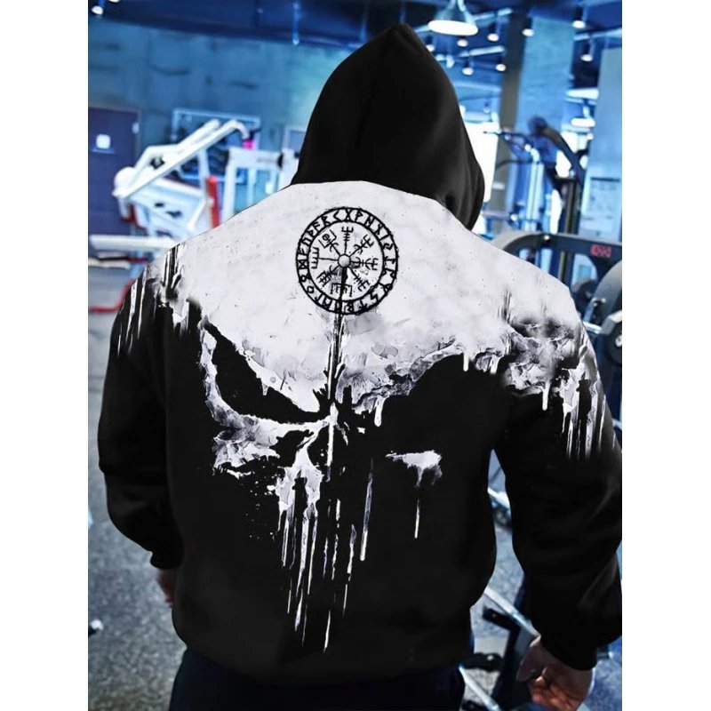 Unbranded Hoodies & Sweatshirts Pullover Hoodie with Skull and Viking Graphic Prints image 3