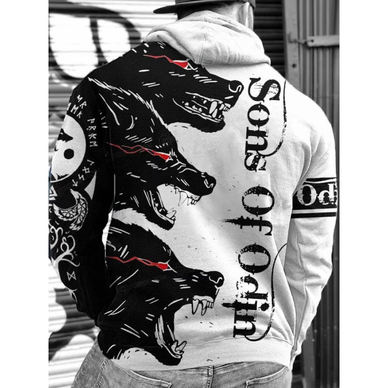 Unbranded Hoodies & Sweatshirts Pullover Hoodie with Skull and Viking Graphic Prints — WY260812L11AUKNH