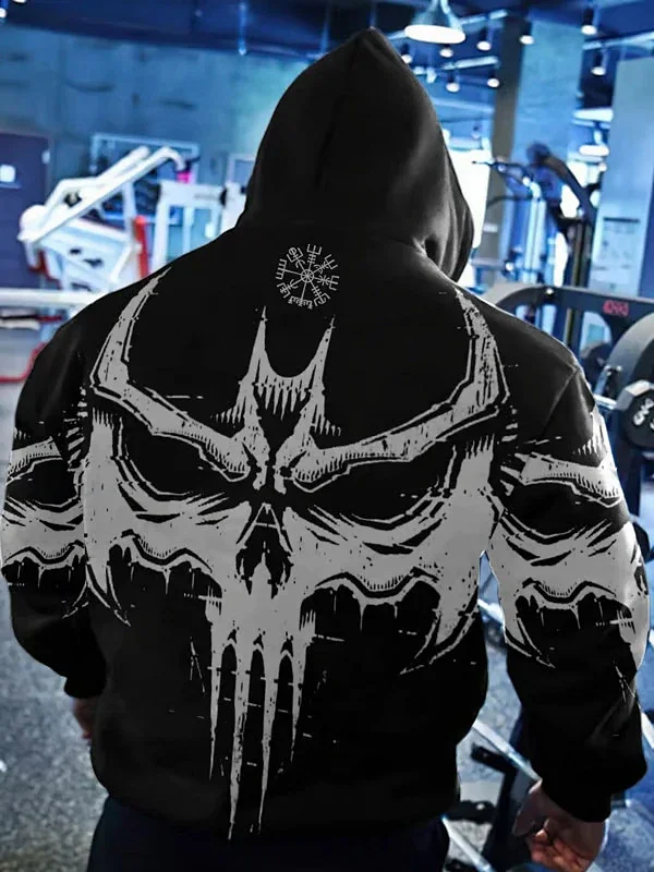 Unbranded Hoodies & Sweatshirts Pullover Hoodie with Skull and Viking Graphic Prints product detail image 5