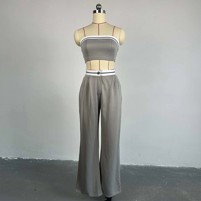 SportsVestStraplessContrastHighWaistWideLegTrousersCasualsuit
