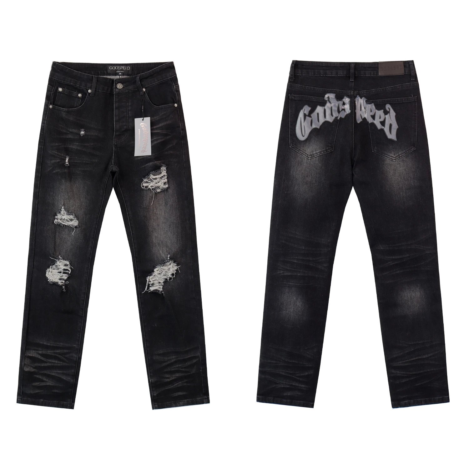 Godspeed Distressed Logo Jeans Blue - 5