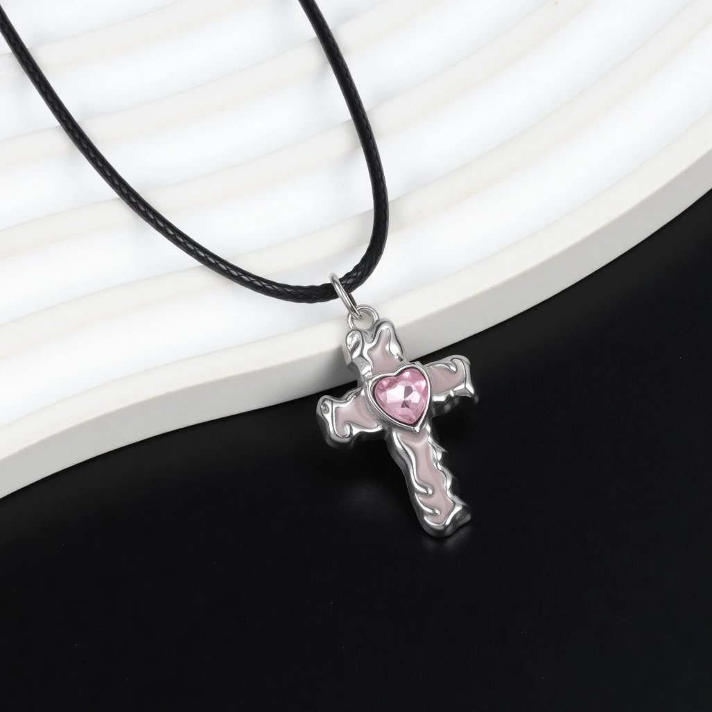 Silver Star Pendant Necklace on Black Cord - 13