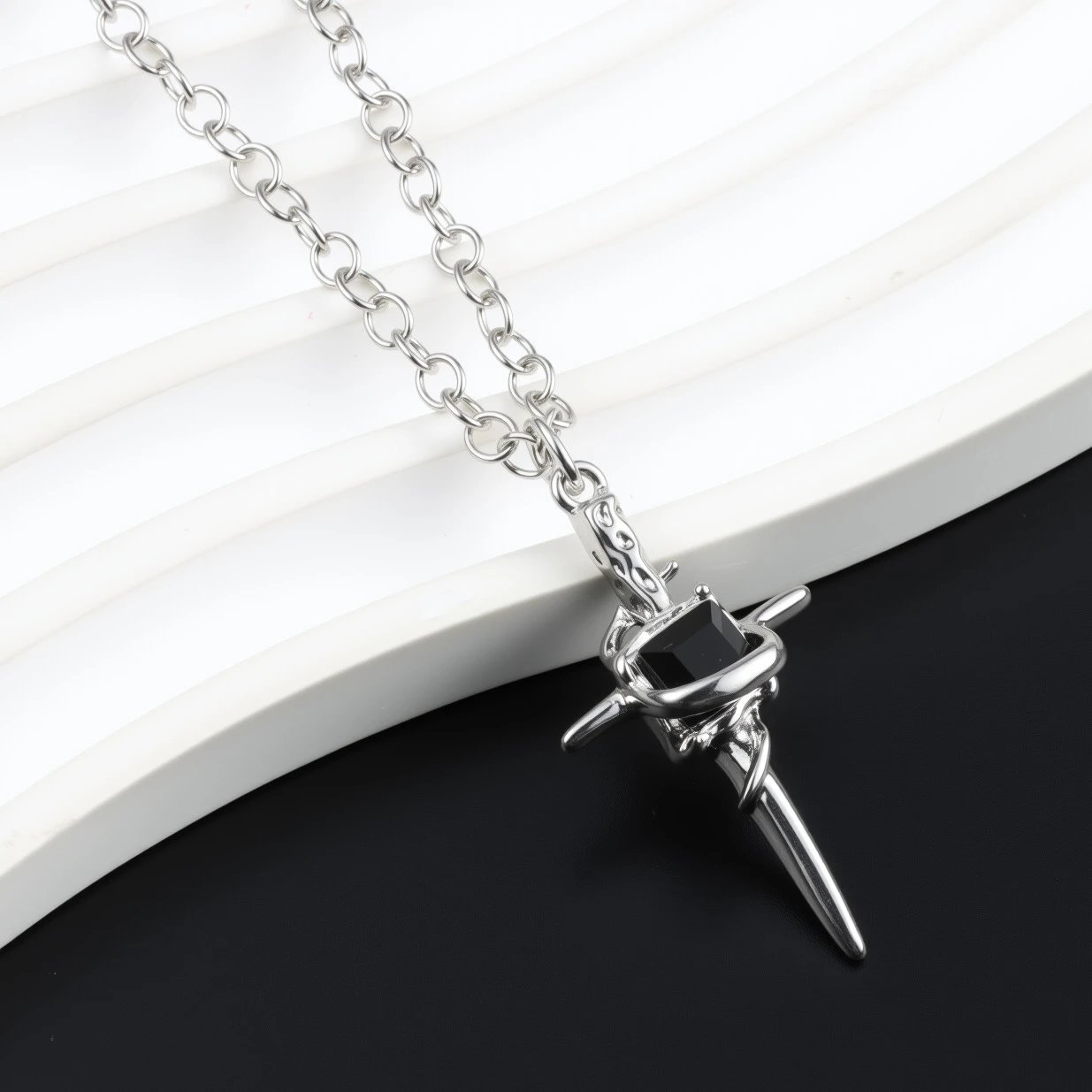 Saint Tears Skull Hand Mirror Pendant Necklace Silver - 12
