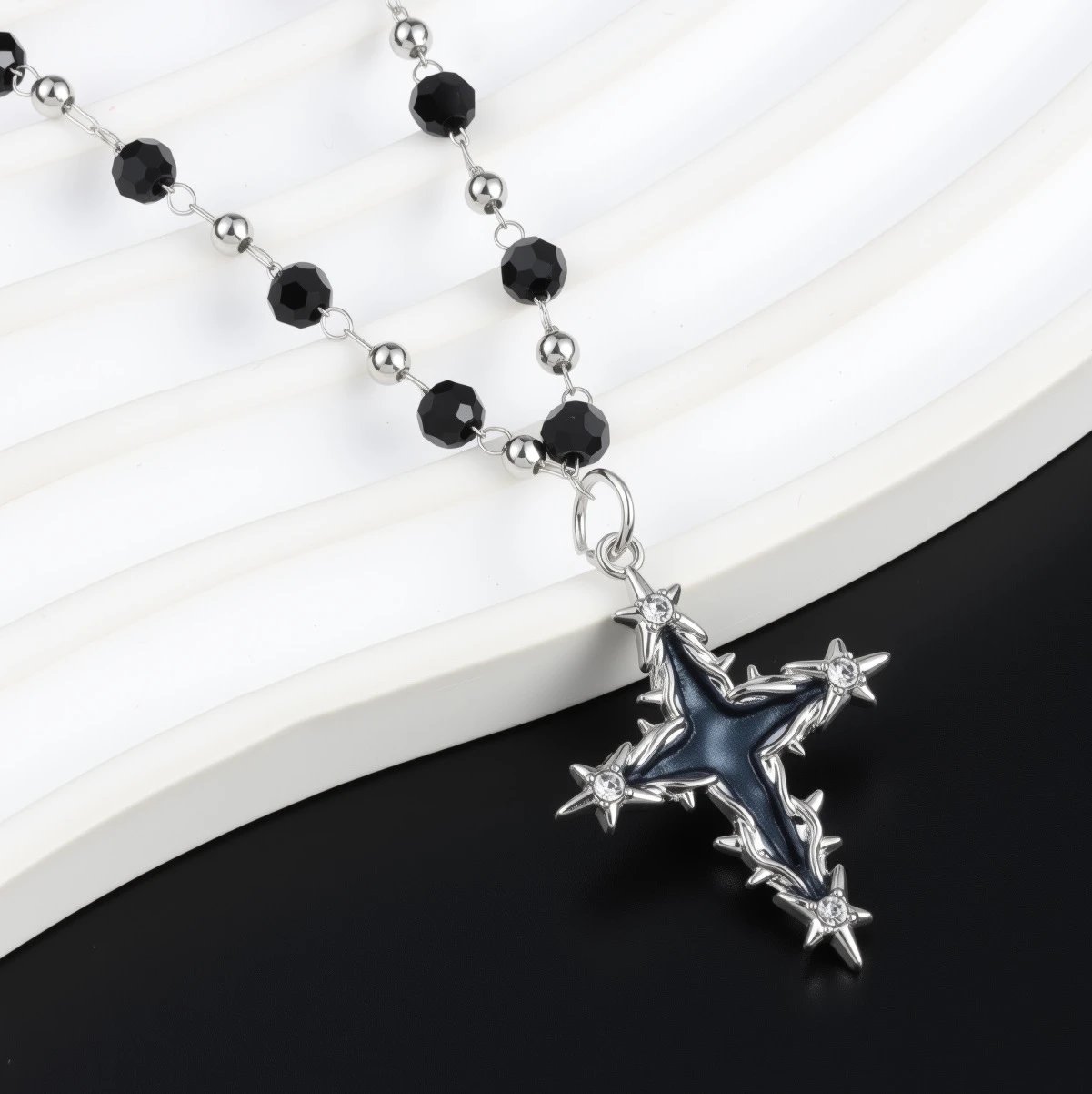 Saint Tears Skull Hand Mirror Pendant Necklace Silver - 11