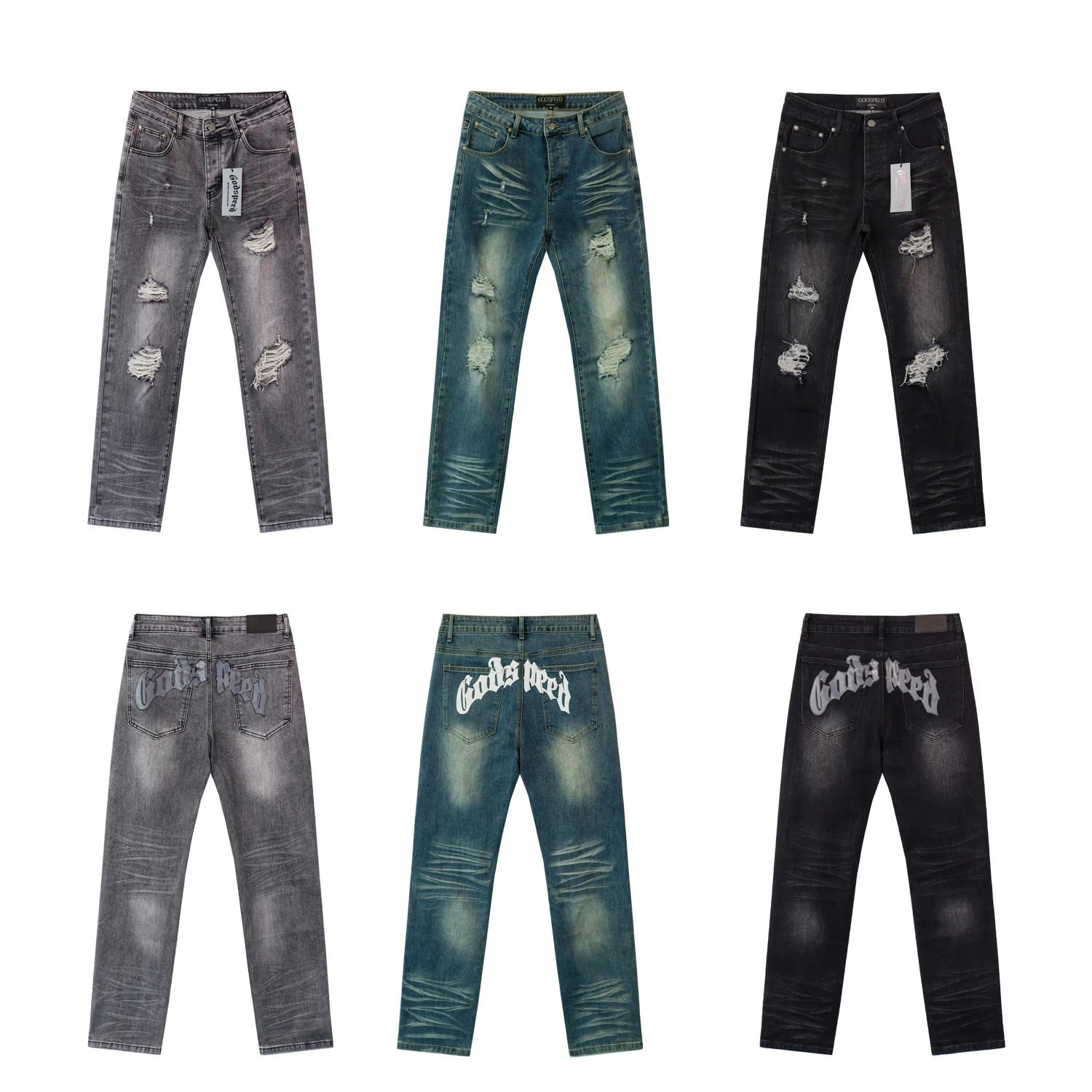 Godspeed Distressed Logo Jeans Blue - 4