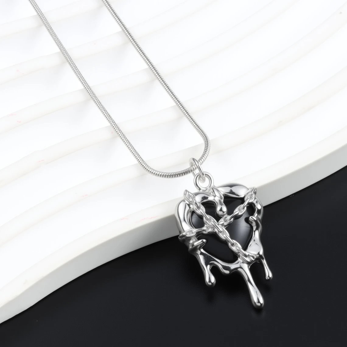 Saint Tears Skull Hand Mirror Pendant Necklace Silver - 10