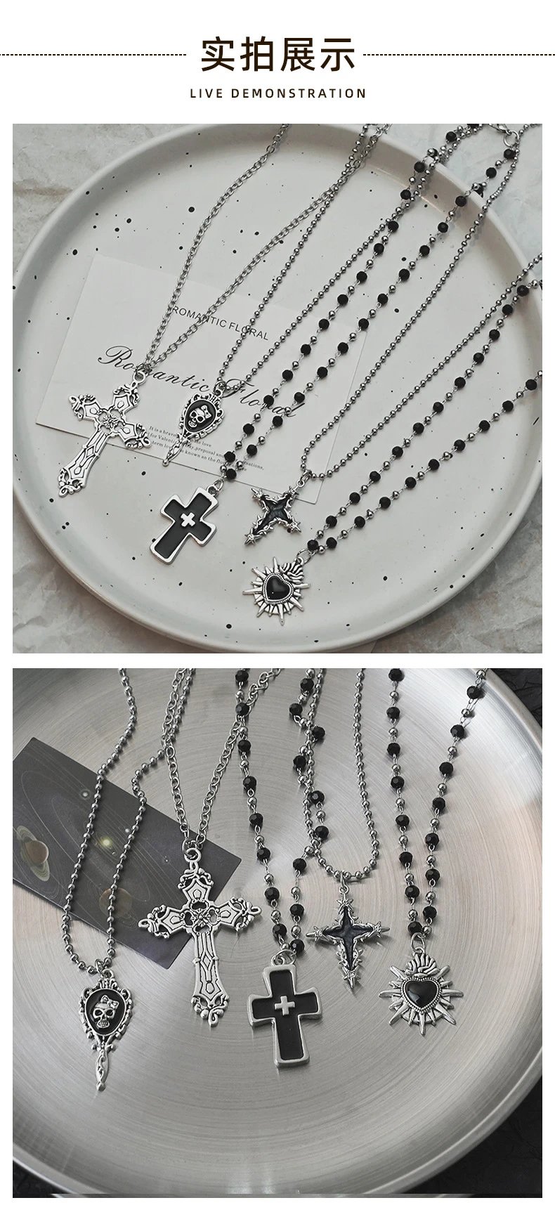 Saint Tears Skull Hand Mirror Pendant Necklace Silver - 4